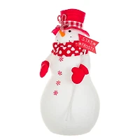 Sparkly White and Red Fabric "Stay Frosty" Snowman Figurine
