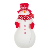 Figurine bonhomme de neige suspendue en tissu blanc et rouge scintillant « Reste givré »