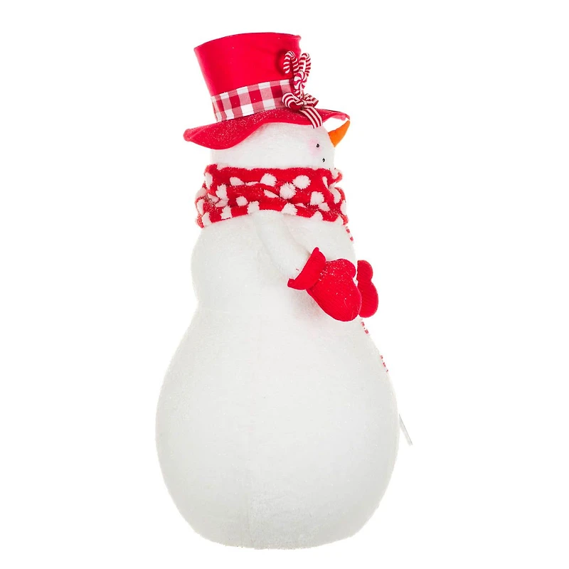 Sparkly White and Red Fabric "Stay Frosty" Snowman Figurine
