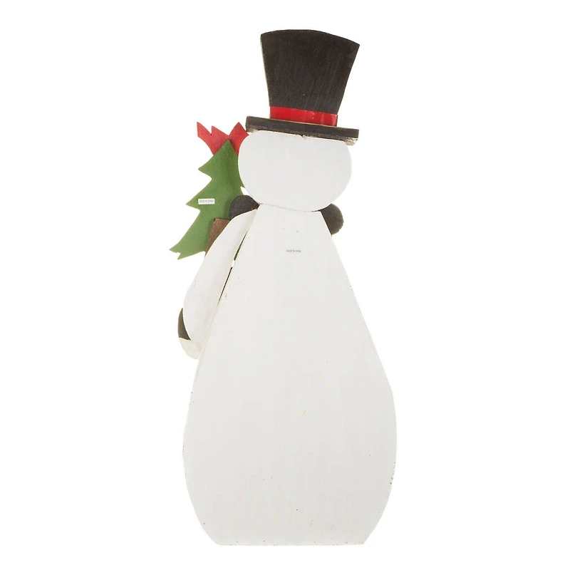 White and Black Wooden Snowman Display with Birdhouse