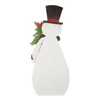 White and Black Wooden Snowman Display with Birdhouse