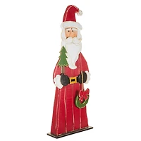 Red and White Wooden Santa Display with Wreath