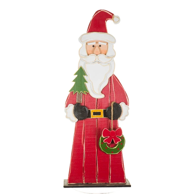 Red and White Wooden Santa Display with Wreath