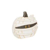 White Wooden Pumpkin Mummy LED Display with Glowing Eyes