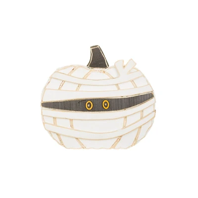 White Wooden Pumpkin Mummy LED Display with Glowing Eyes