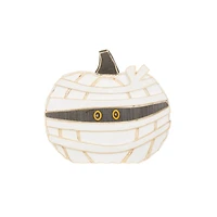 White Wooden Pumpkin Mummy LED Display with Glowing Eyes