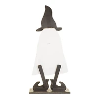 White Wooden Trick-Or-Treating Ghost Display with Witch Hat