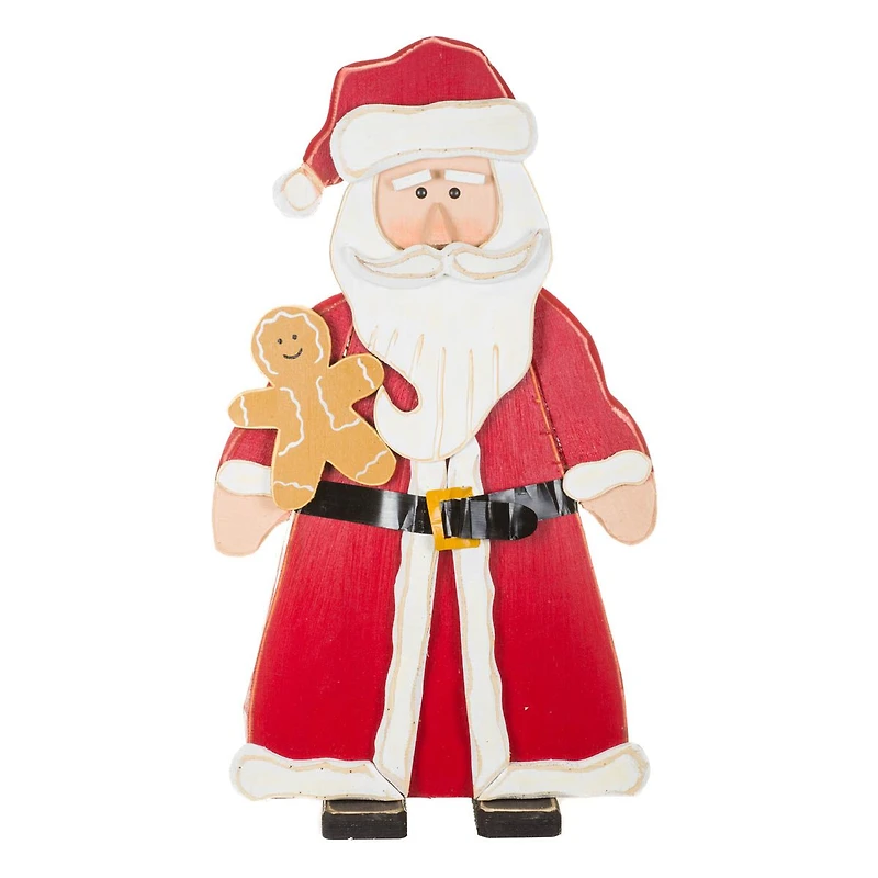 Red and White Wooden Santa Display with Gingerbread Man