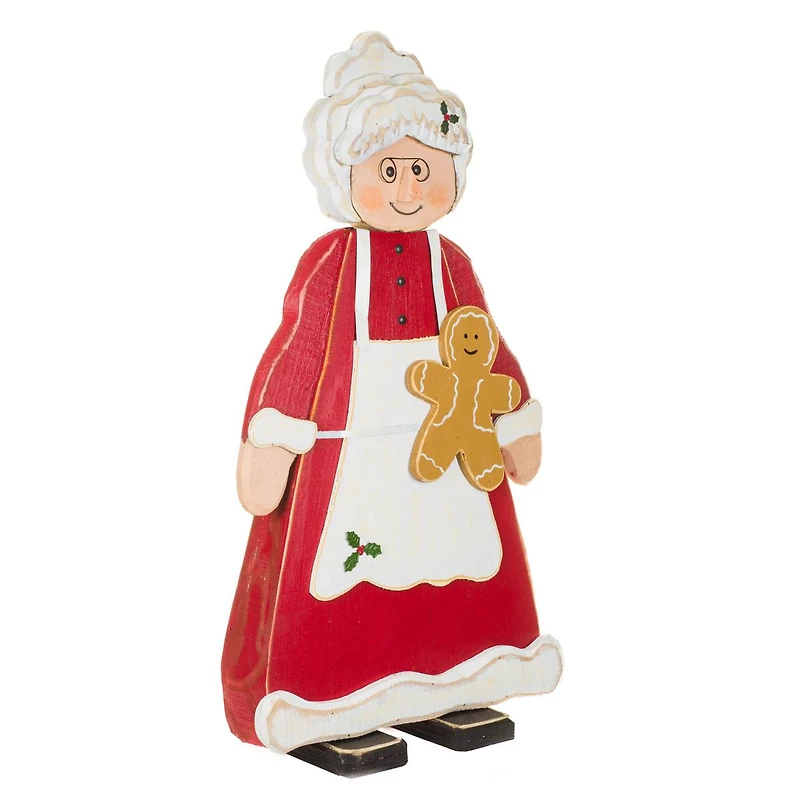 Red and White Wooden Mrs. Claus Display with Gingerbread Man