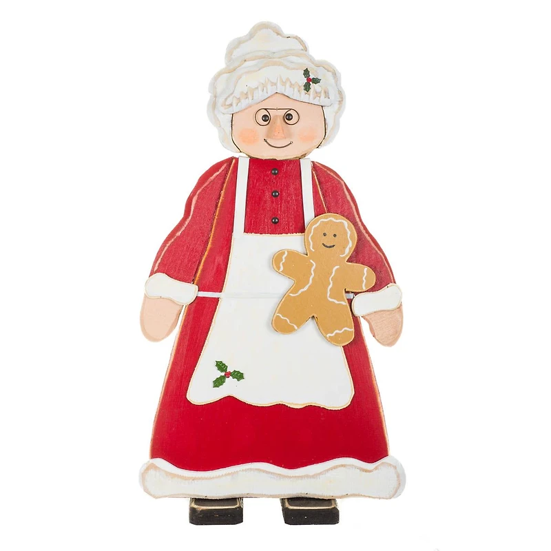 Red and White Wooden Mrs. Claus Display with Gingerbread Man