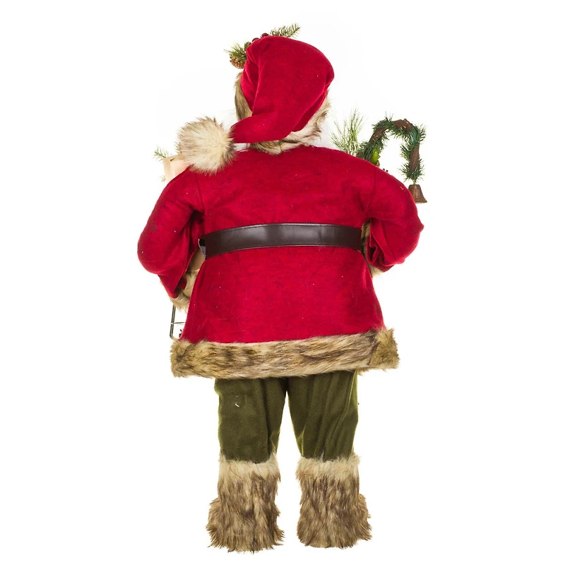 Red and Brown Fabric Old World Santa Claus Figurine Walking Stick