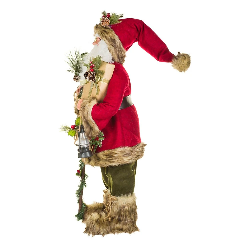 Red and Brown Fabric Old World Santa Claus Figurine Walking Stick