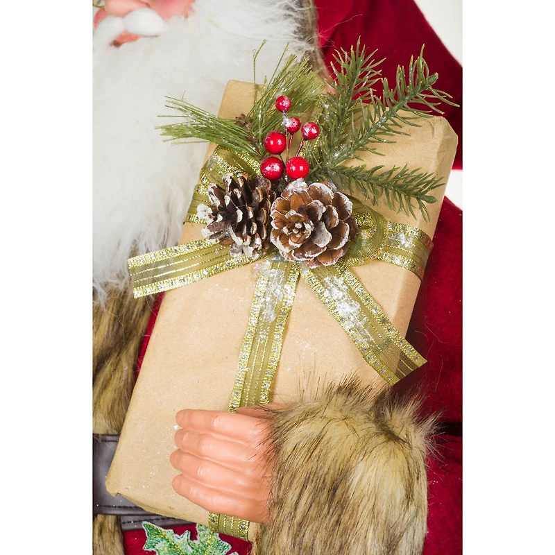 Red and Brown Fabric Old World Santa Claus Figurine Walking Stick