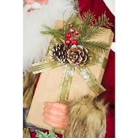 Red and Brown Fabric Old World Santa Claus Figurine Walking Stick