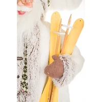 Off-White Fabric Winter Santa Figurine with Skis