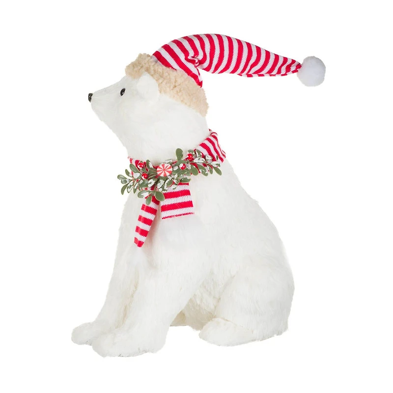 Sitting White Fleece Polar Bear Figurine