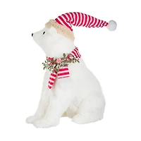 Sitting White Fleece Polar Bear Figurine