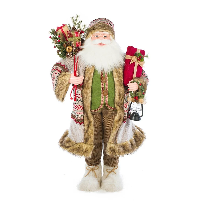 grey and Green Fabric Nordic Santa Claus Figurine Lantern and Gifts To Spare
