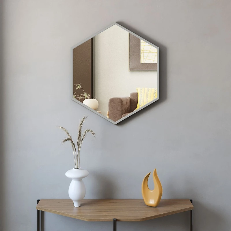 Sarti Hexagon Metal Frame Mirror, 28" - Silver