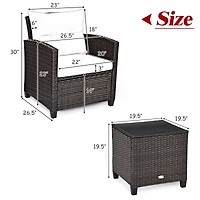 Set of 3 Rattan Patio Conversation Set - Red