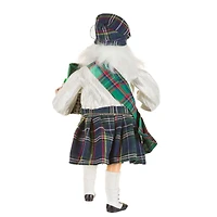 Plaid Green and White Fabric Scottish Santa Figurine Forest Kilt