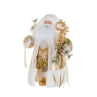 Sequin Gold and Beige Fabric Santa Figurine with Scepter and Sack