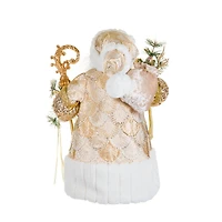 Sequin Gold and Beige Fabric Santa Figurine with Scepter and Sack
