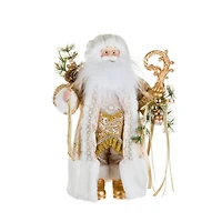 Sequin Gold and Beige Fabric Santa Figurine with Scepter and Sack