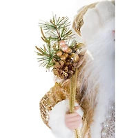 Sequin Gold and Beige Fabric Santa Figurine with Scepter and Sack