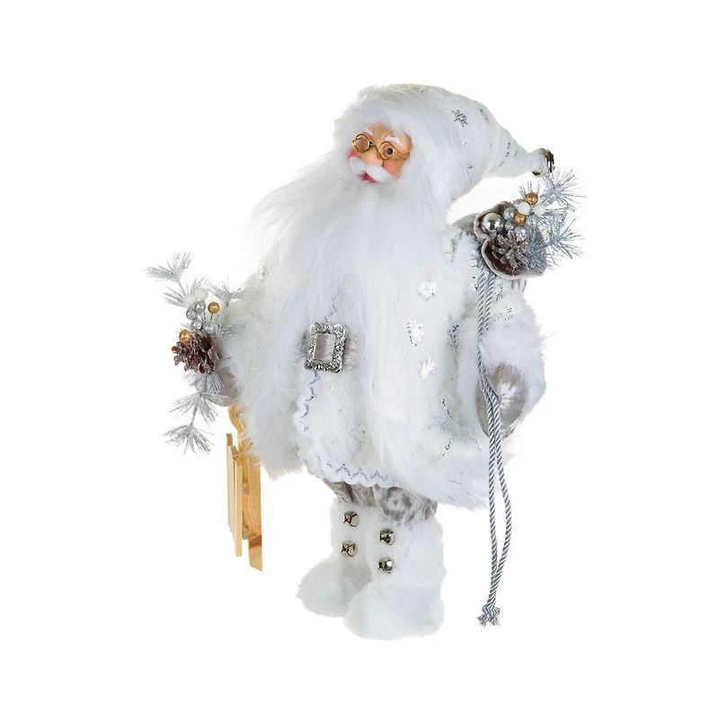White and Silver Fabric Santa Figurine with Sled