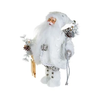 White and Silver Fabric Santa Figurine with Sled