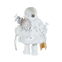 White and Silver Fabric Santa Figurine with Sled