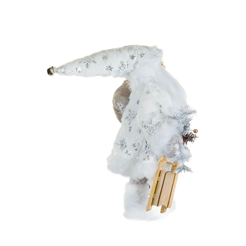White and Silver Fabric Santa Figurine with Sled
