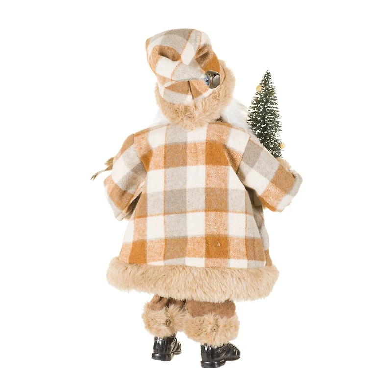 Gingham Brown and White Fabric Nature Loving Santa Figurine Bird