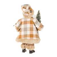 Gingham Brown and White Fabric Nature Loving Santa Figurine Bird