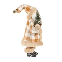 Gingham Brown and White Fabric Nature Loving Santa Figurine Bird
