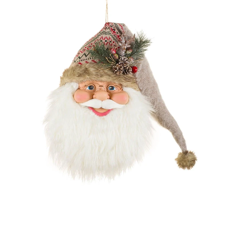 Hanging Cream Fabric Santa Head Decoration