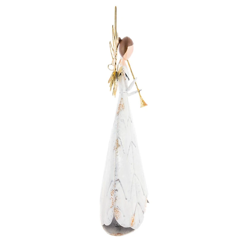 White and Gold Metal Angel Display with Trumpet