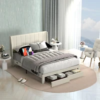 Cadre de lit Summit beige grand rembourré avec tiroirs de rangement et ports USB