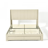 Cadre de lit Summit beige grand rembourré avec tiroirs de rangement et ports USB