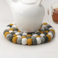 Wool Felt Ball Trivet by Torre & Tagus - Yellow Grey White