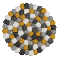 Wool Felt Ball Trivet by Torre & Tagus - Yellow Grey White