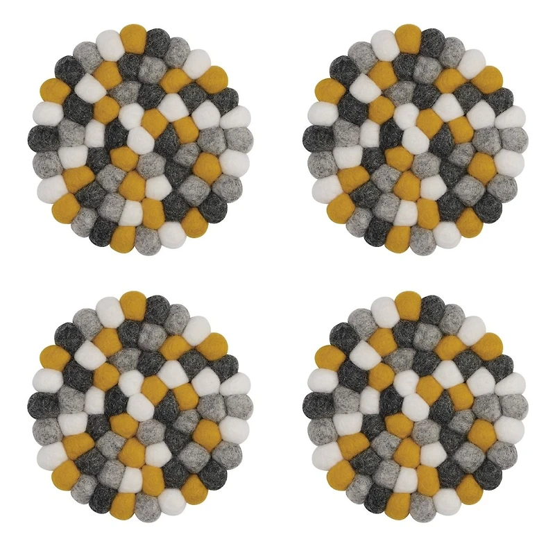 Wool Felt Ball Coasters by Torre & Tagus - Yellow White Grey