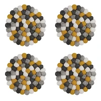 Wool Felt Ball Coasters by Torre & Tagus - Yellow White Grey
