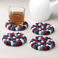 Wool Felt Ball Coasters by Torre & Tagus - Red Blue White