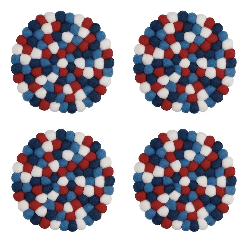 Wool Felt Ball Coasters by Torre & Tagus - Red Blue White
