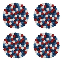 Wool Felt Ball Coasters by Torre & Tagus - Red Blue White