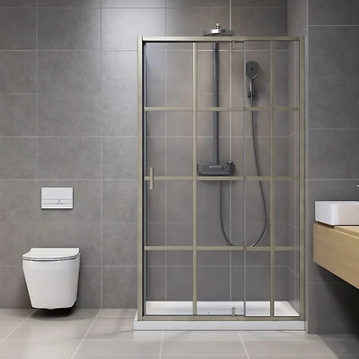 Nexora Porte de douche pivotante d’angle avec base – Nickel brossé