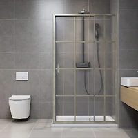 Nexora Porte de douche pivotante d’angle avec base – Nickel brossé