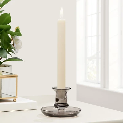 Delia Clear Glass Candle Holder with Saucer by Torre & Tagus - Smoke